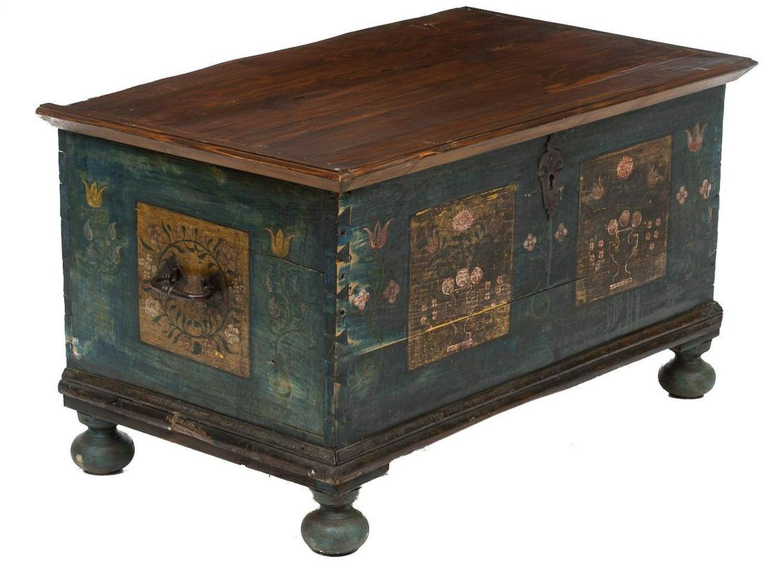 Folk Art Hand Painted Linen Trunk (1 of 4)