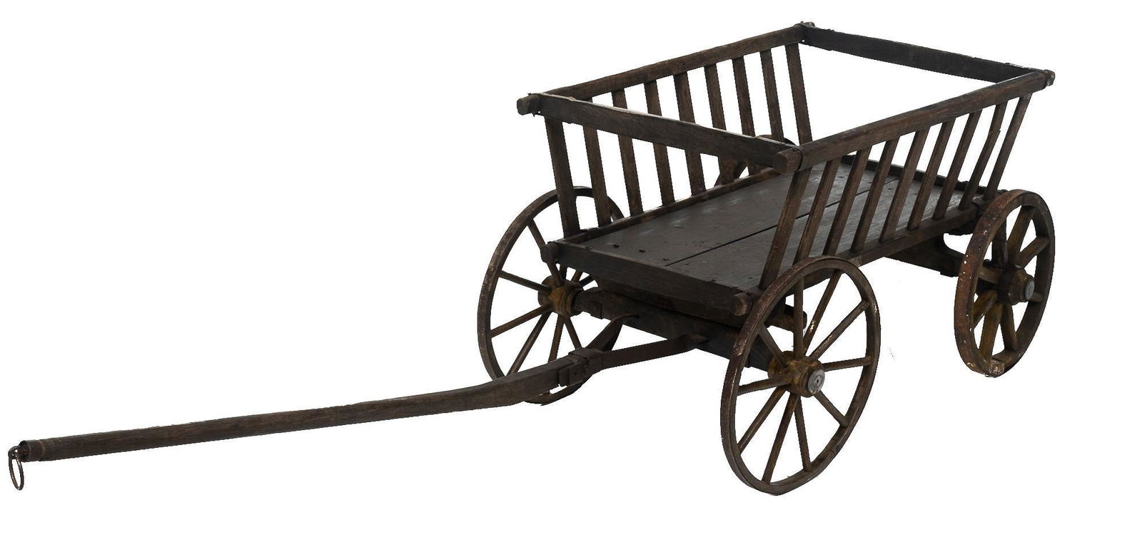 Farmhouse Kinderwagon: Farmhouse wooden kinderwagon, metal hardware 53 x 51 x 25" We happily provide seamless shipping services on everything we sell. Please email us at shipping@vogtauction.com or call 210-822-6155 f