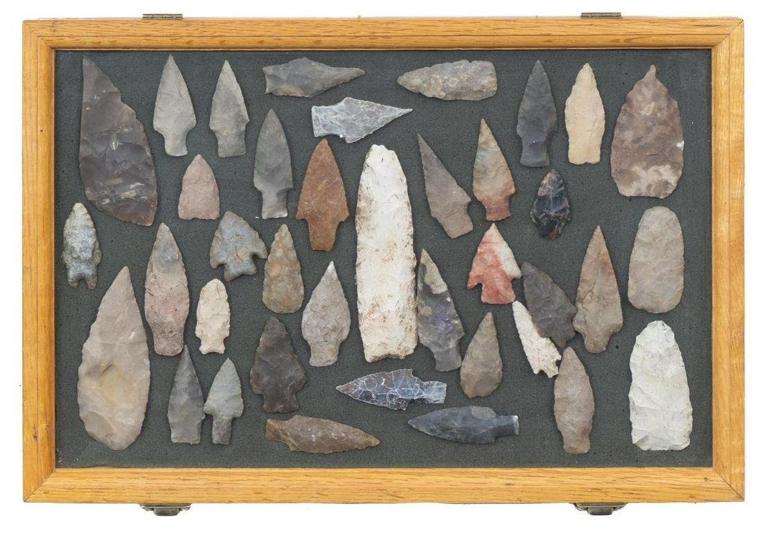 Framed Arrowhead Point Display, To Include 38 Artifacts (1 of 3)