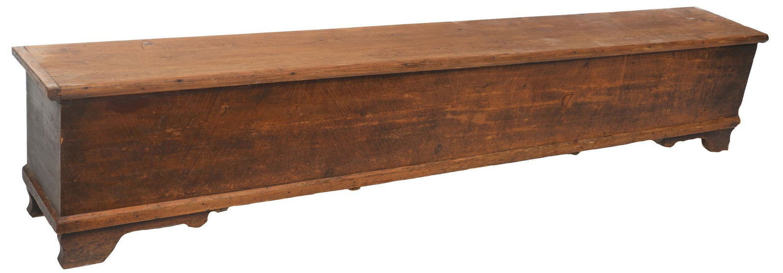 Farmhouse Hall Storage Bench: Rustic farmhouse hall storage bench, hinged seat opens to shelved interior 22 x 118 x 17" We happily provide seamless shipping services on everything we sell. Please email us at shipping@vogtauc