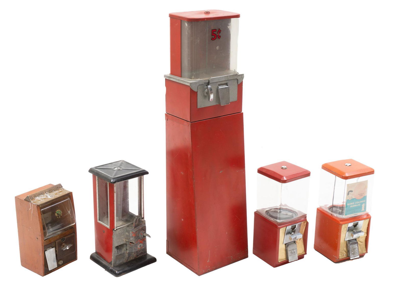 Lot of 5 Vintage Coin Operated Gumball Machines (1 of 9)