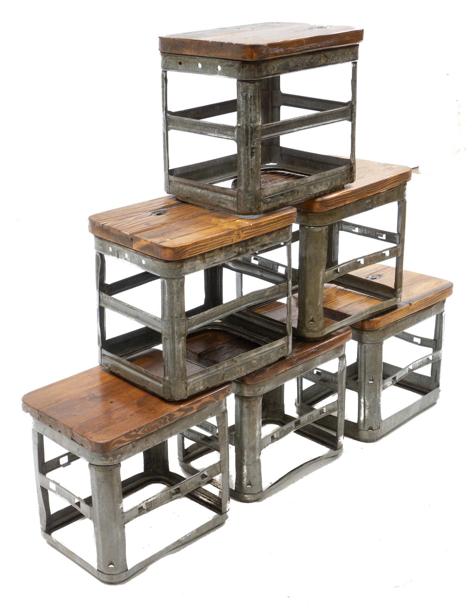 Set of 6 Vintage Galvanized Crates Turned Stools (1 of 4)