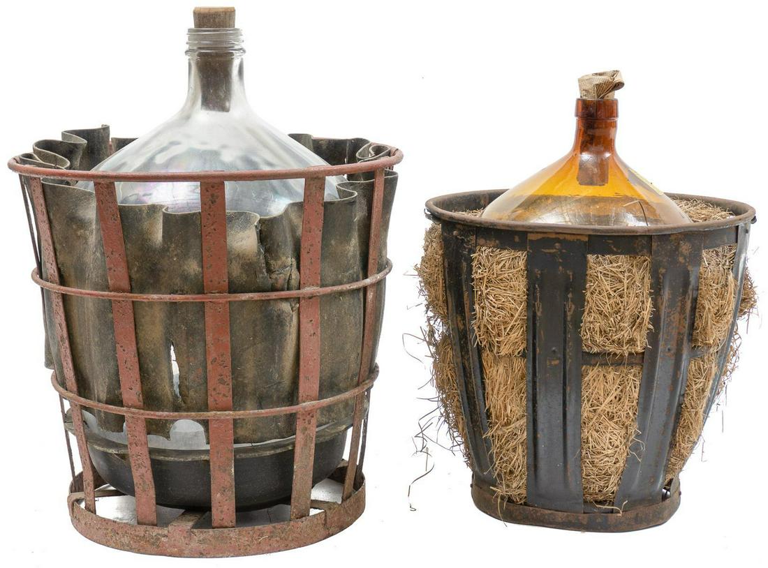 Pair of Vintage Hand Blown Glass Carboys in Baskets (1 of 3)