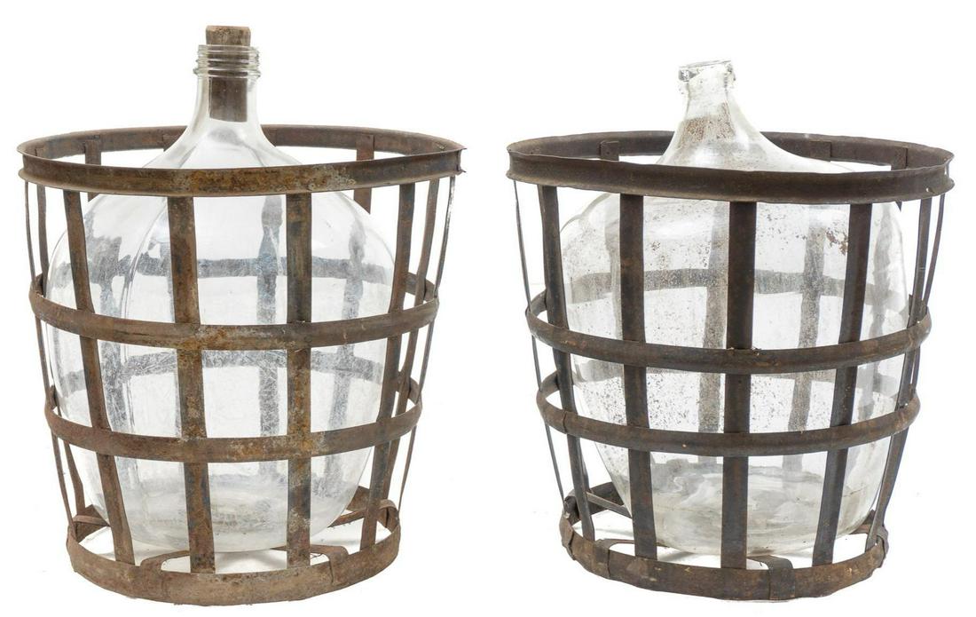 Pair of Vintage Hand Blown Glass Carboys in Baskets (1 of 2)
