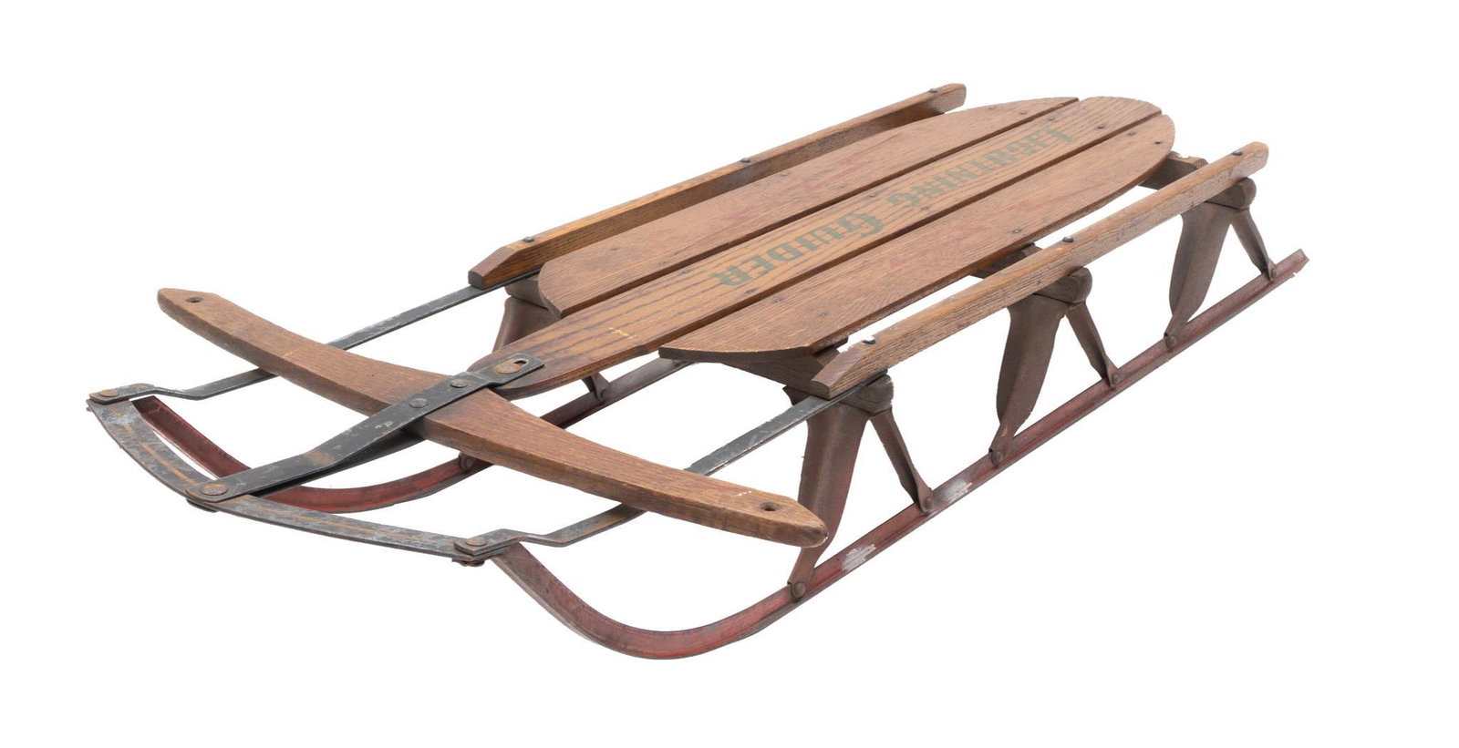 Vintage Wooden Sled: Vintage wooden and metal sled 45 x 22 x 7" Provenance: A Spring, TX estate We happily provide seamless shipping services on everything we sell. Please email us at shipping@vogtauction.com or call 