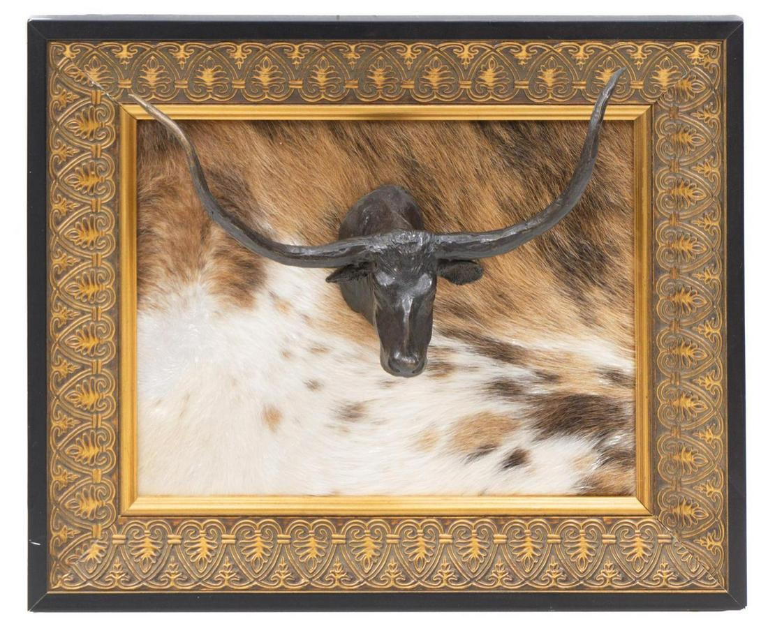 Vintage Bronze Steer Head and Hide Display (1 of 3)