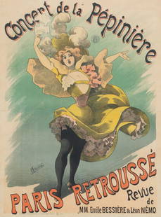 Alfred Choubrac (1853-1902), "Concert de la: Alfred Choubrac (1853-1902), "Concert de la Pepiniere - Paris RetroussÃ© Revue de M.M. Emile BessiÃ¨re & Leon NÃ©mo," lithograph, signed in plate, printed by "Ateliers Choubrac a Colombes