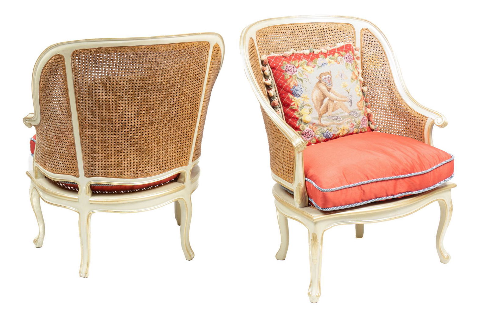 Pair of Louis XV Style Cane Work Bergere Arm Chairs (1 of 3)