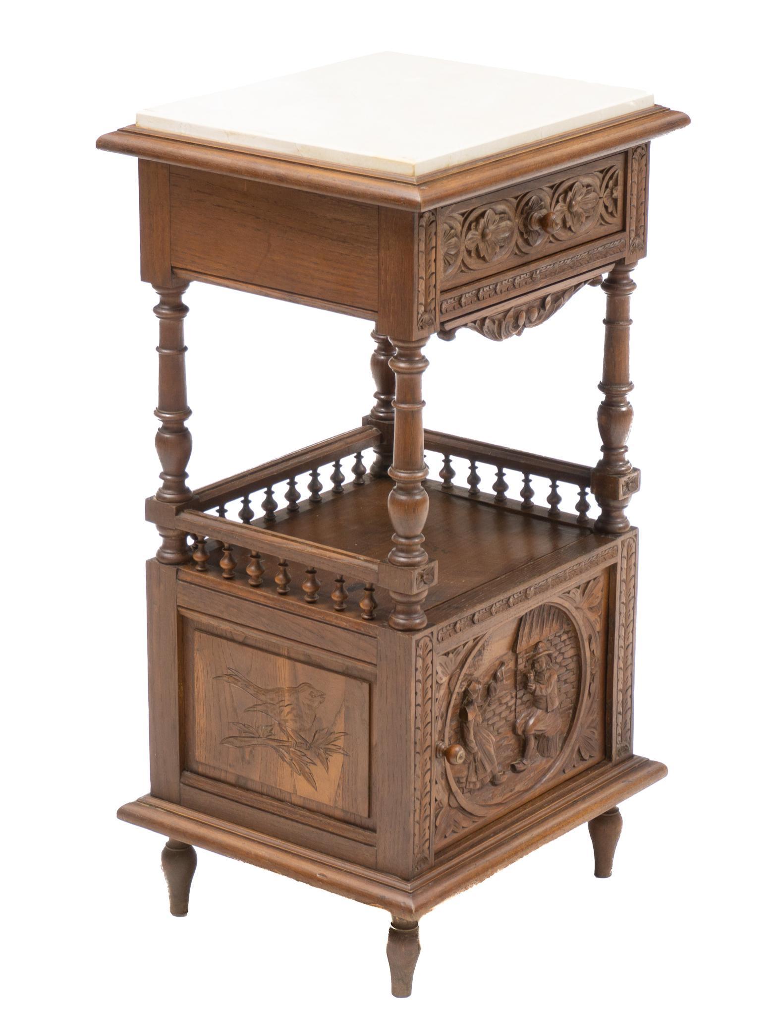 Heavily Carved Marble Top Night Stand (1 of 4)