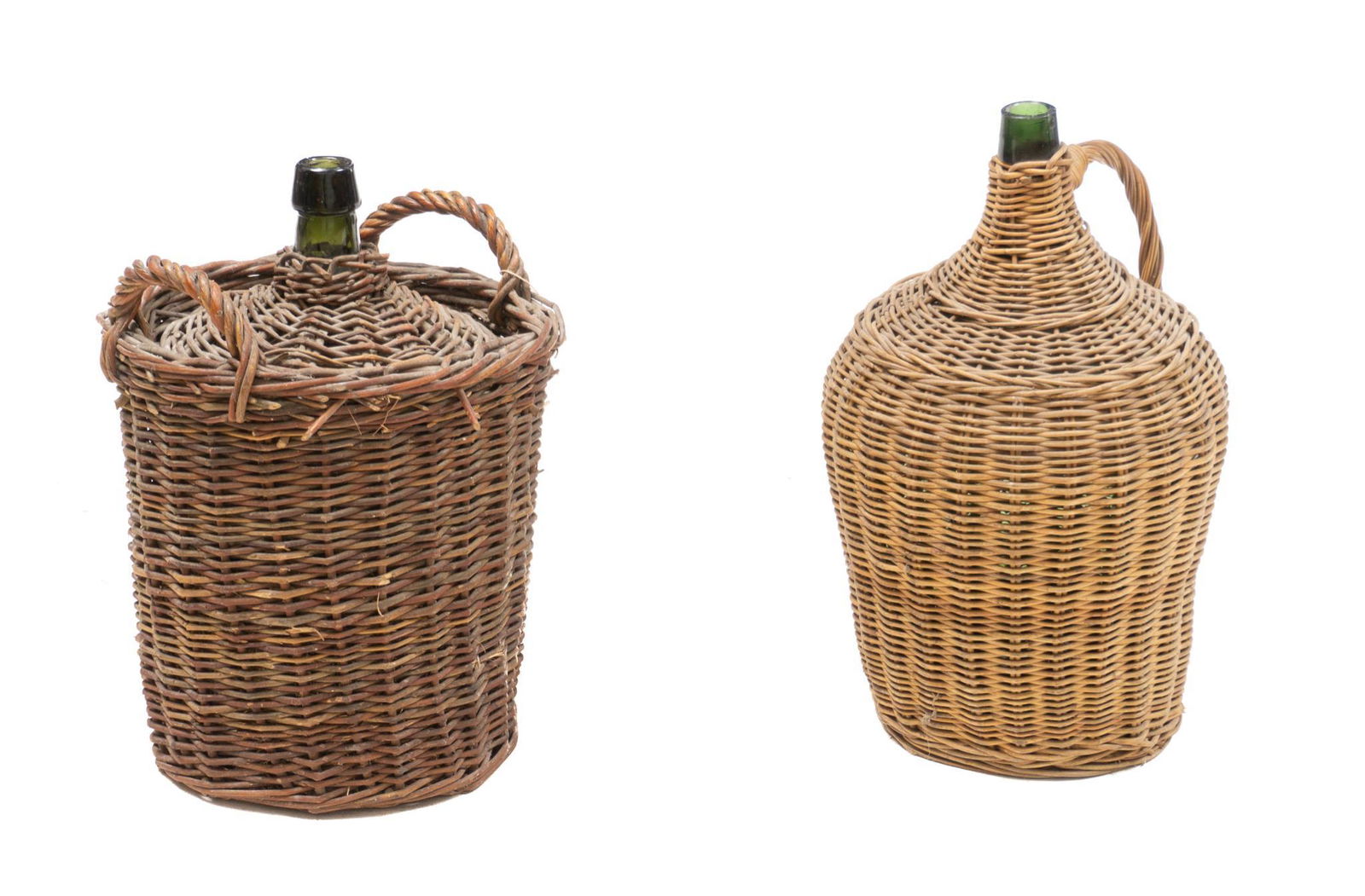 Pair of Vintage Hand Blown Glass Carboys in Baskets (1 of 3)