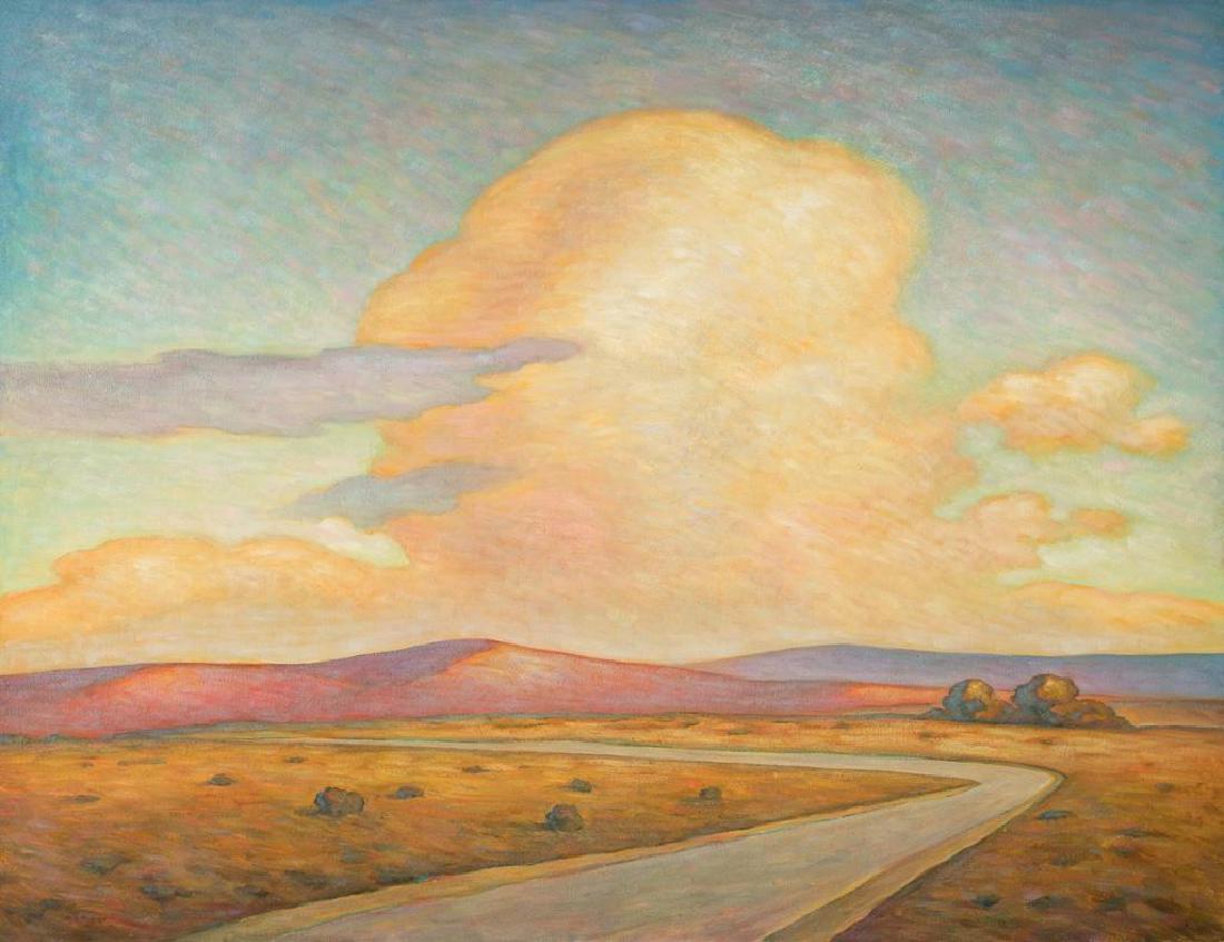 Howard Post (b. 1948), "The High Road", 1994, oil: Howard Post (b. 1948), "The High Road", 1994, oil on canvas, 64 x 84", frame: 67 x 86.75" Excepting a brief stay in Utah, Howard Post has been a life-long resident of Arizona and describes himself as
