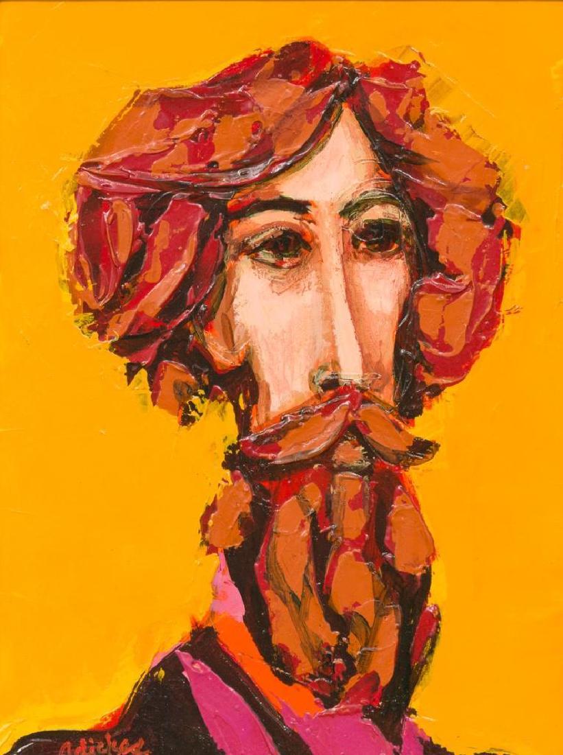 David Adickes (b. 1927), "Actor Against Yellow", oil: David Adickes (b. 1927), "Actor Against Yellow", oil on board, sight: 11 x 8.5", frame: 16.75 x 14" David Adickes was born in 1927 in Texas. The career of this well known Texas artist and sculptor spa