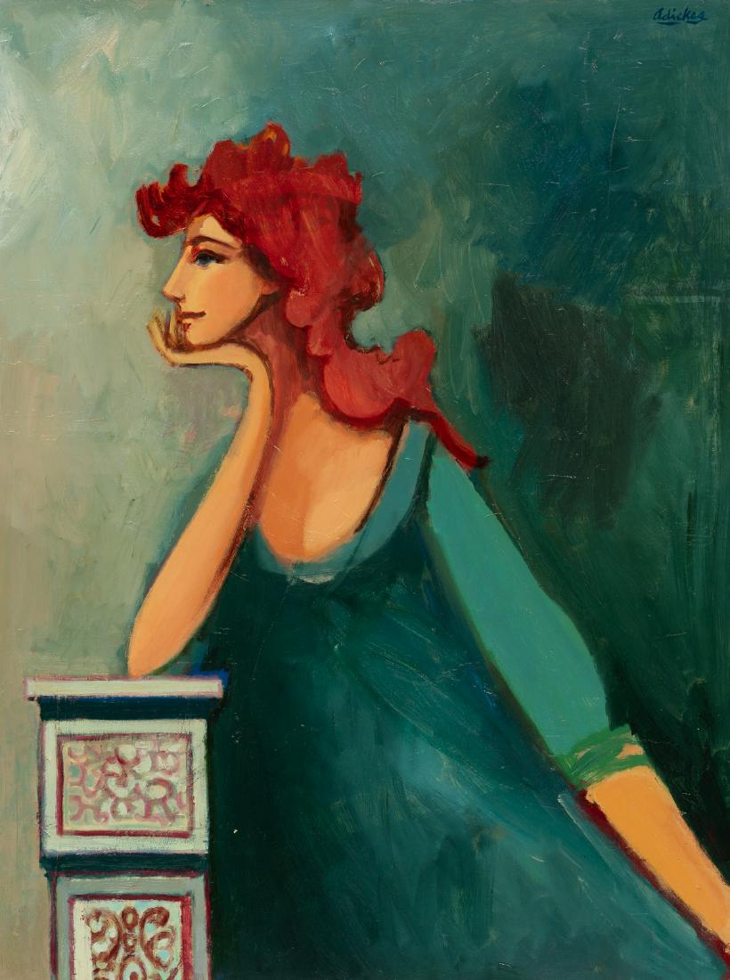 David Adickes (b. 1927), Pose, oil on canvasboard,: David Adickes (b. 1927), Pose, oil on canvasboard, 39.75 x 30", frame: 47.5 x 37.5" David Adickes was born in 1927 in Texas. The career of this well known Texas artist and sculptor spans six decades.