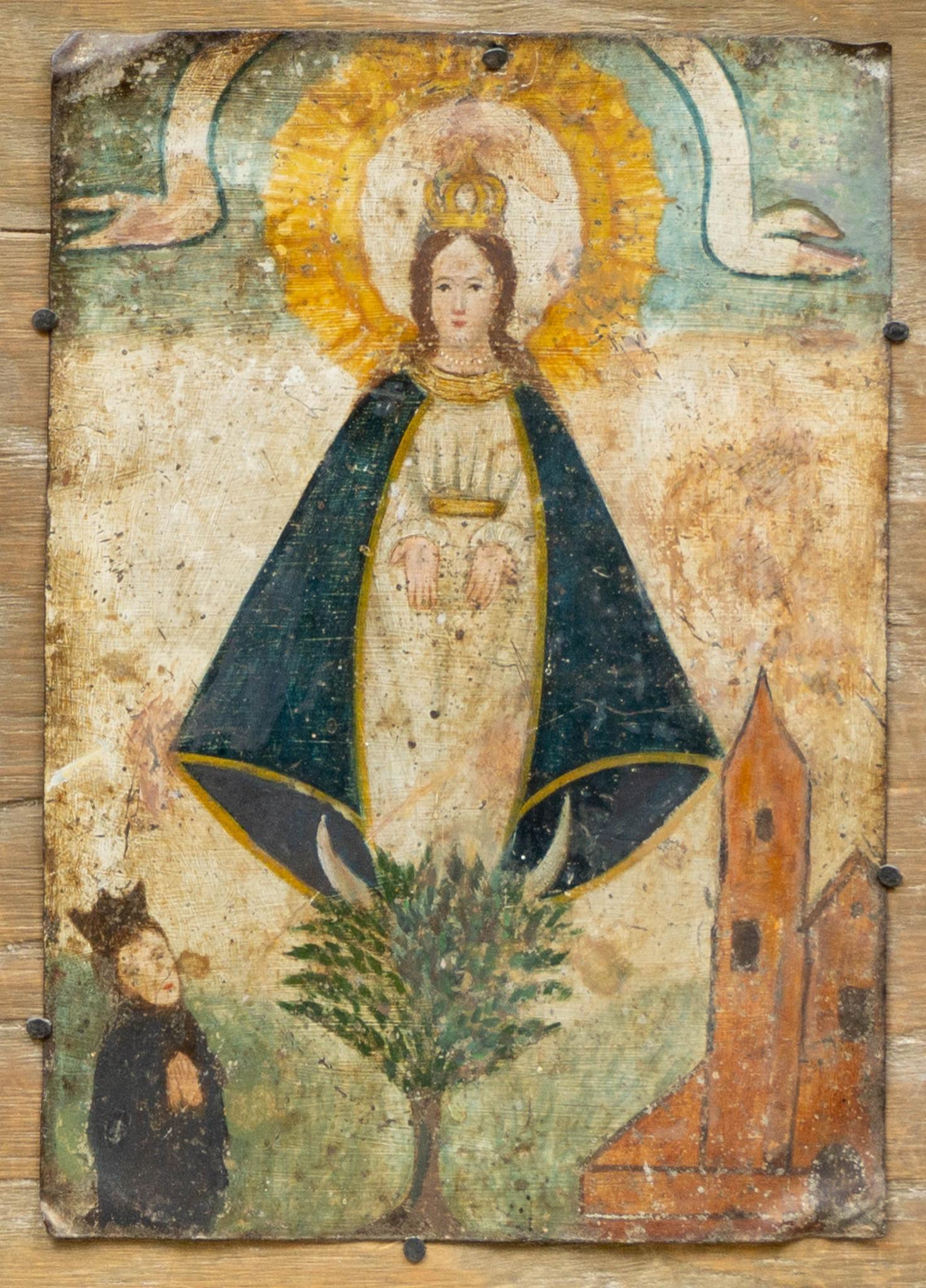 19th C. Mexican Folk Art Retablo, Holy Mother (1 of 4)