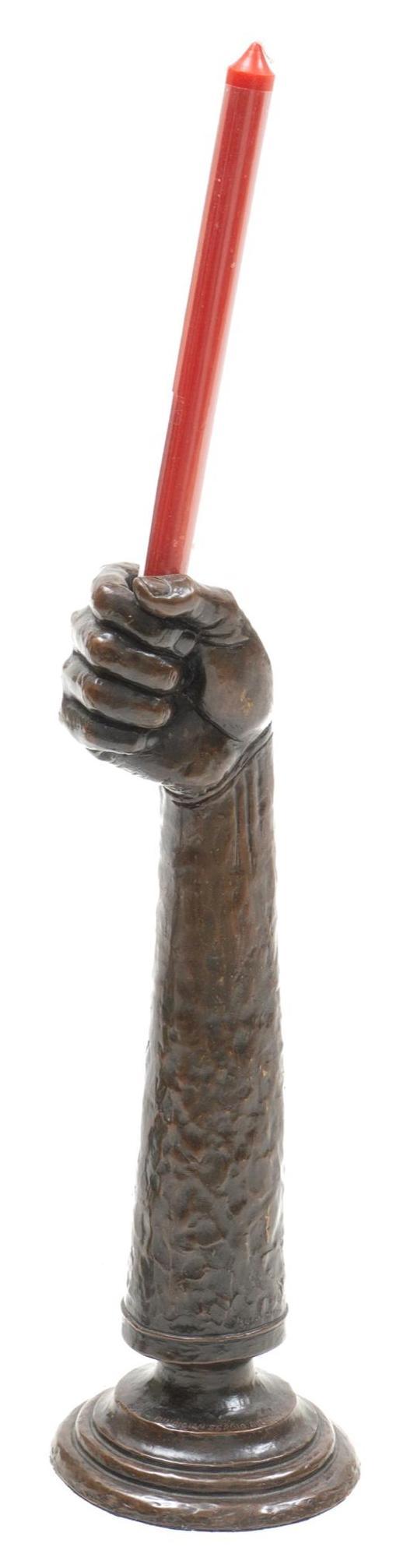 Sergio Bustamante (b. 1949), Brass Hand: Sergio Bustamante (b. 1949), brass candle stick holder in the form of a hand, hammered motif, signed on base 18 x 5"; "‹"‹"‹"‹"‹"‹"‹Provenance: A Spring Branch, TX Estate We happily prov