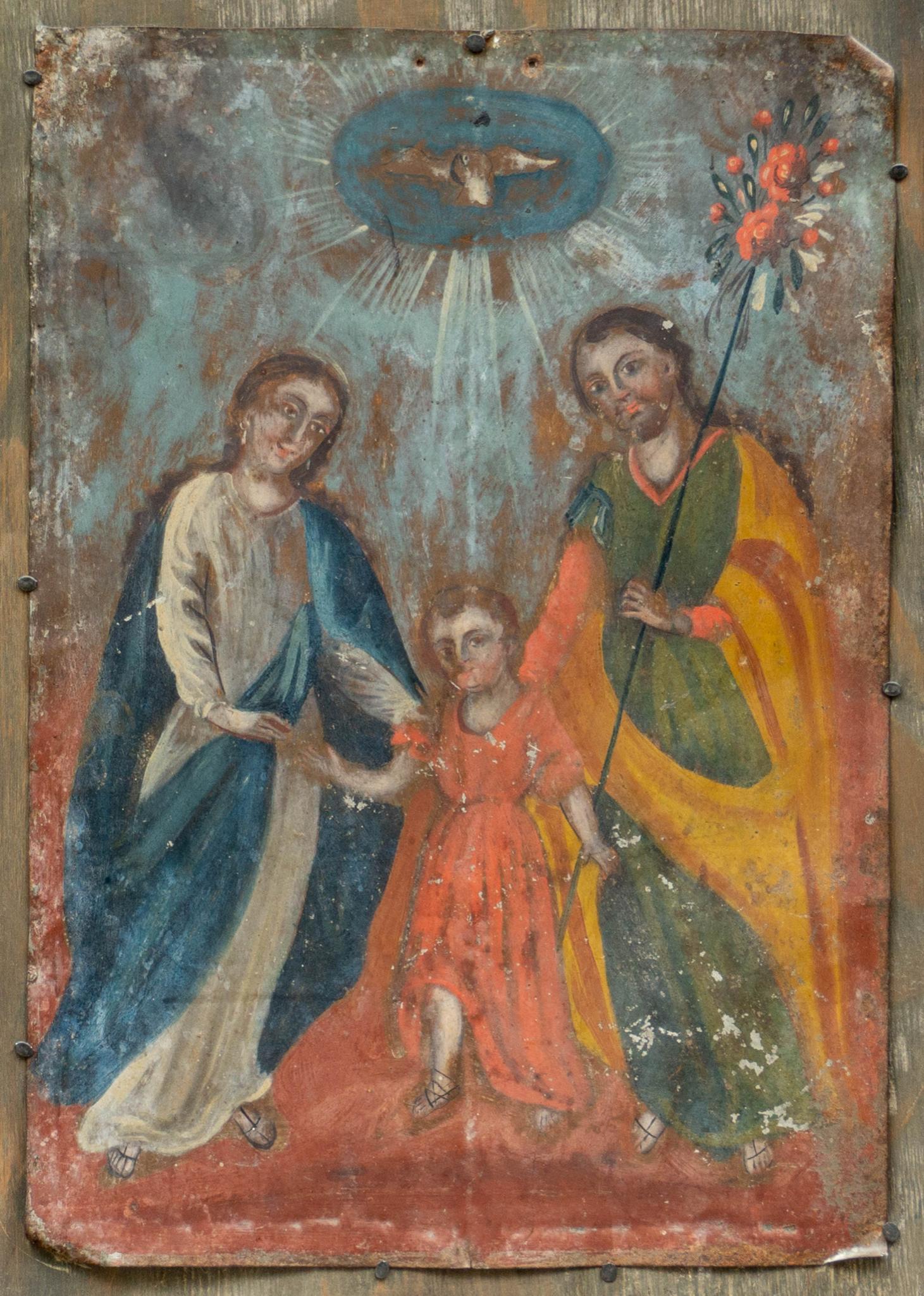 20th C. Mexican Folk Art Retablo, Holy Family (1 of 4)