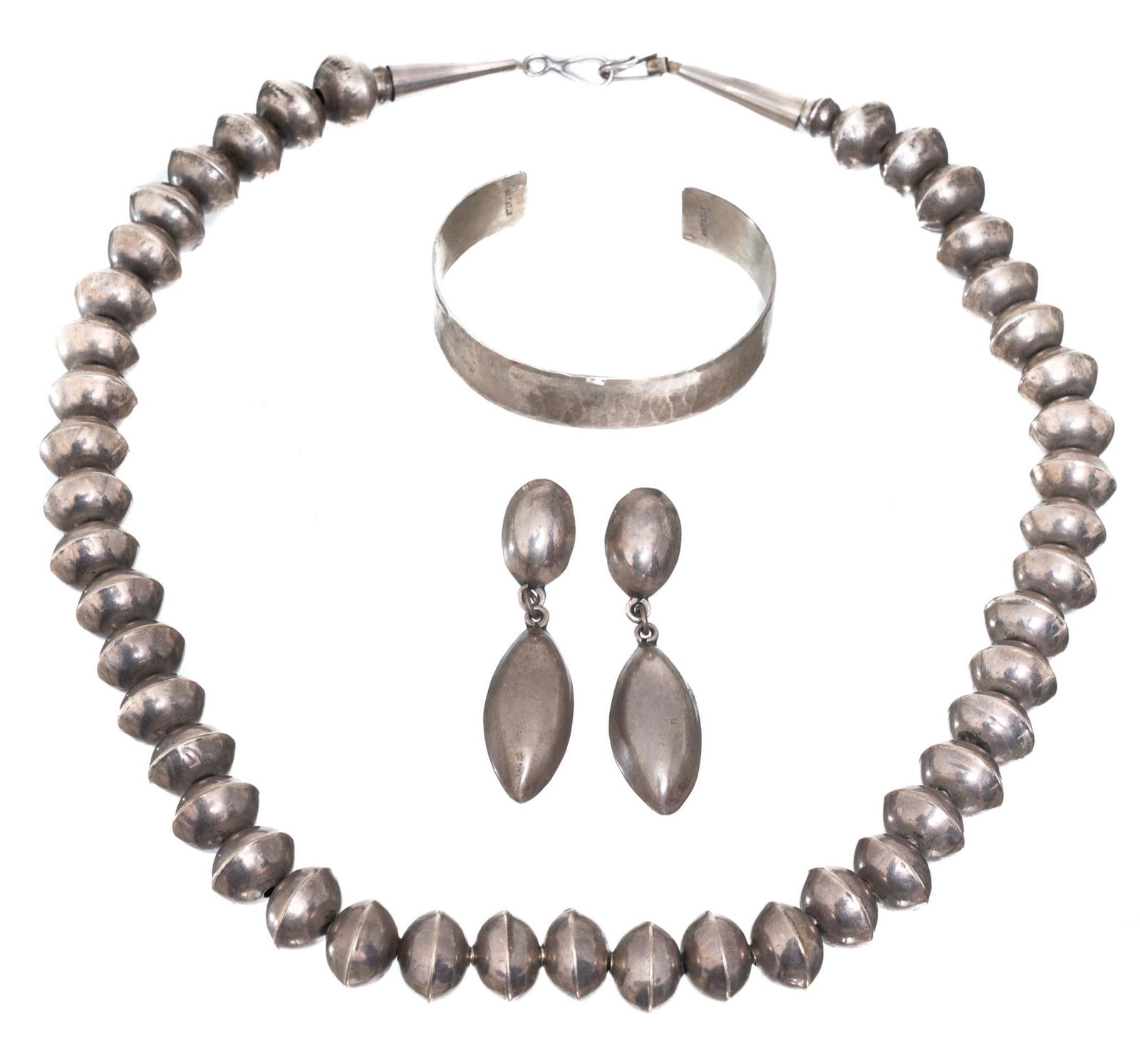 Navajo Silver Pearl Necklace, Cuff, Earrings Set (1 of 6)