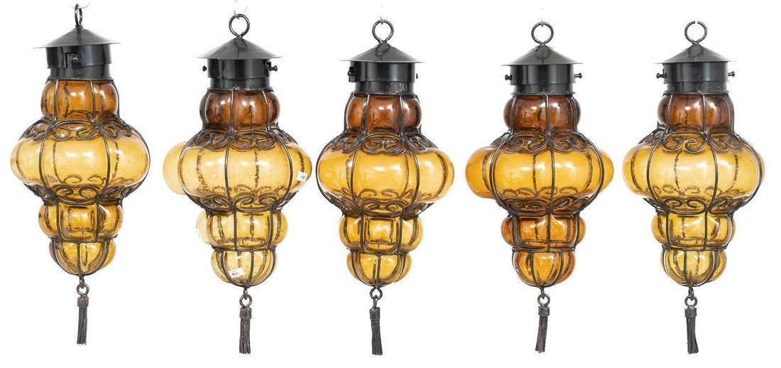 Lot of 5 Vintage Mexican Blown Glass Chandeliers (1 of 7)
