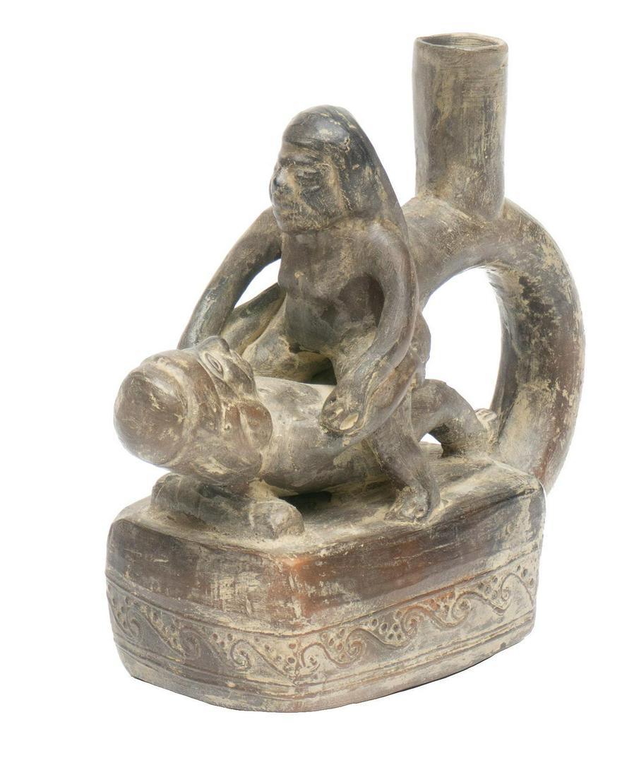 Peruvian Pottery Eroticos Stirrup Bottle (1 of 3)