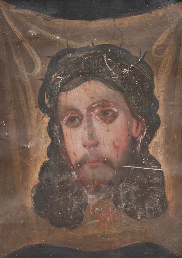 19th C. Mexican Folk Art Retablo, Christ Crowned in (1 of 5)