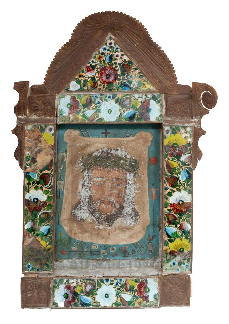 20th C. Mexican Folk Art Retablo, Corona de Espinas (1 of 5)