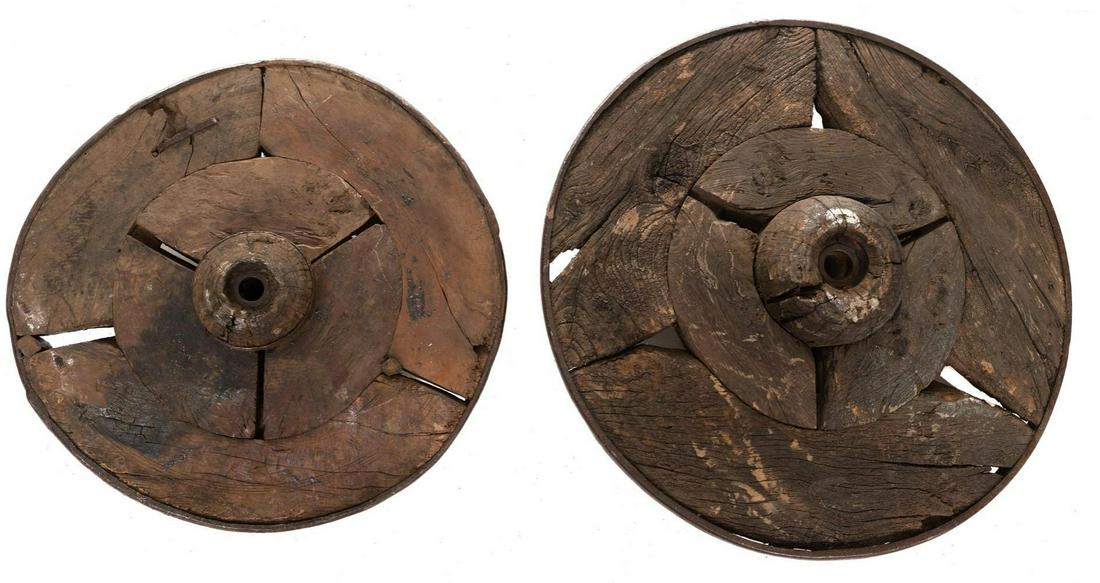 Pair of Solid Primitive Wagon Wheels (1 of 3)