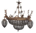 French Empire Basket Chandelier, Stag Motif