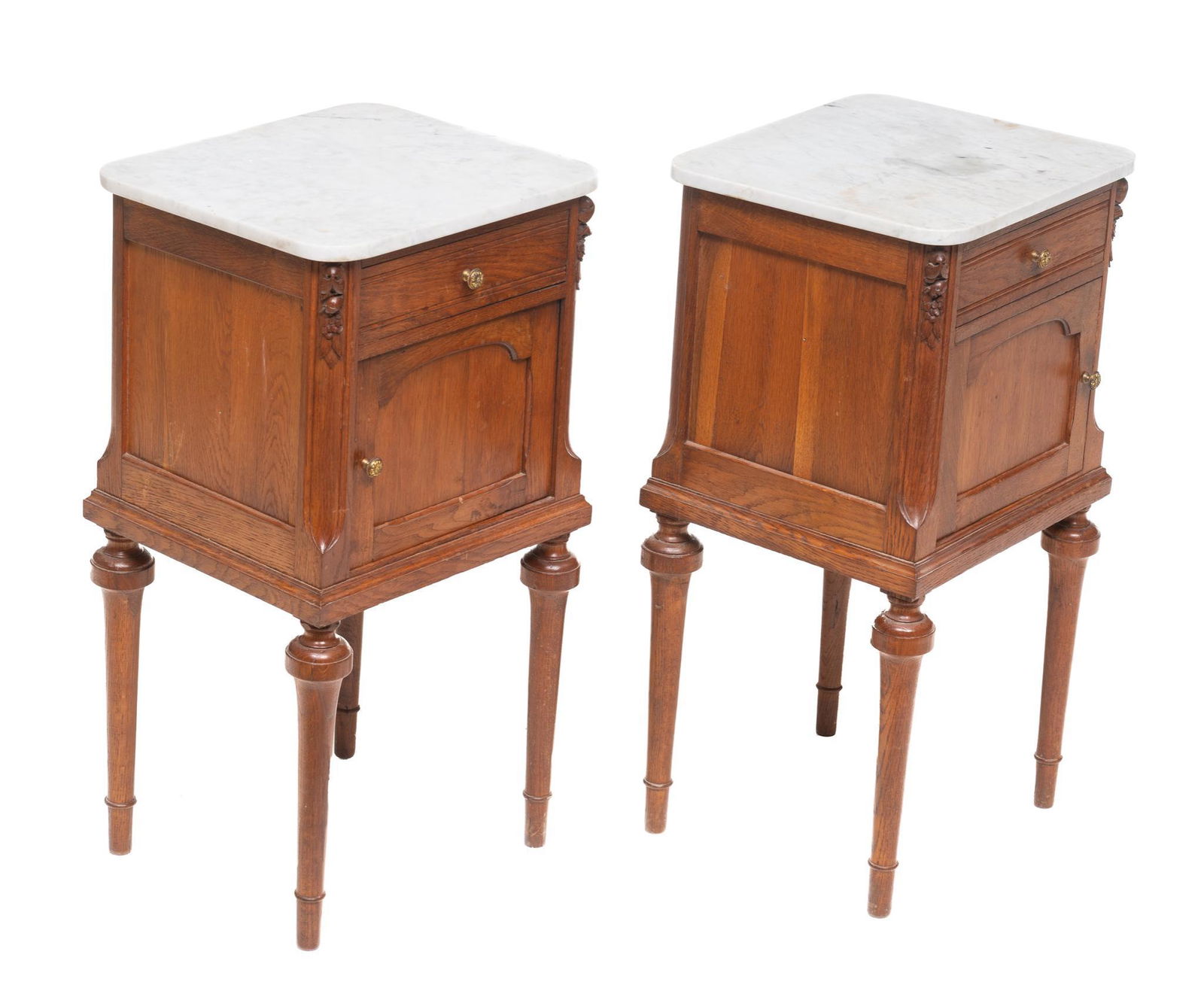 Pair of Louis XVI Style Marble Top Night Stands (1 of 4)