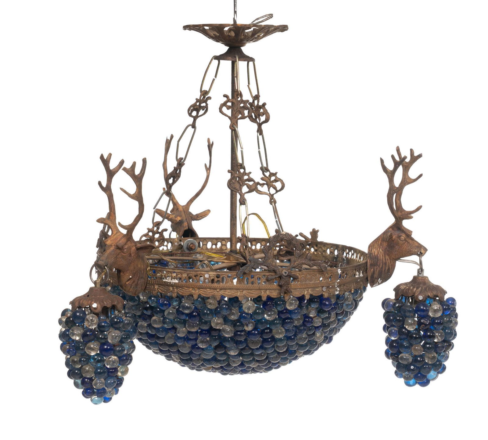 French Empire Basket Chandelier, Stag Motif (1 of 5)