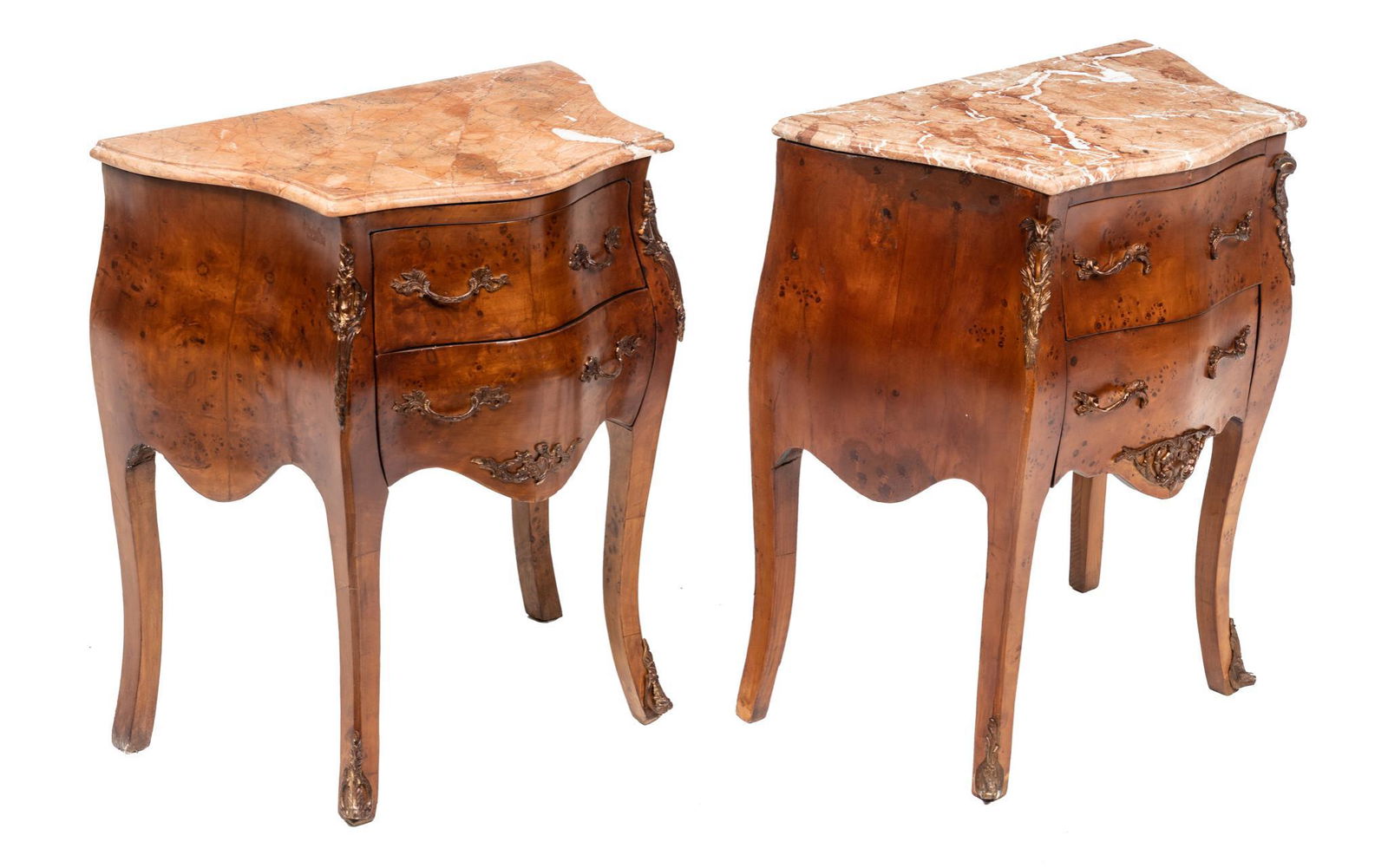 Pair of Marble Top Ormolu Bombe Chests (1 of 4)