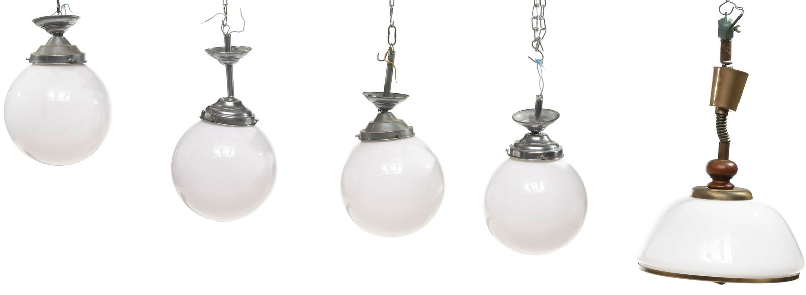 Lot of 5 White Glass Industrial Light Fixtures (1 of 2)