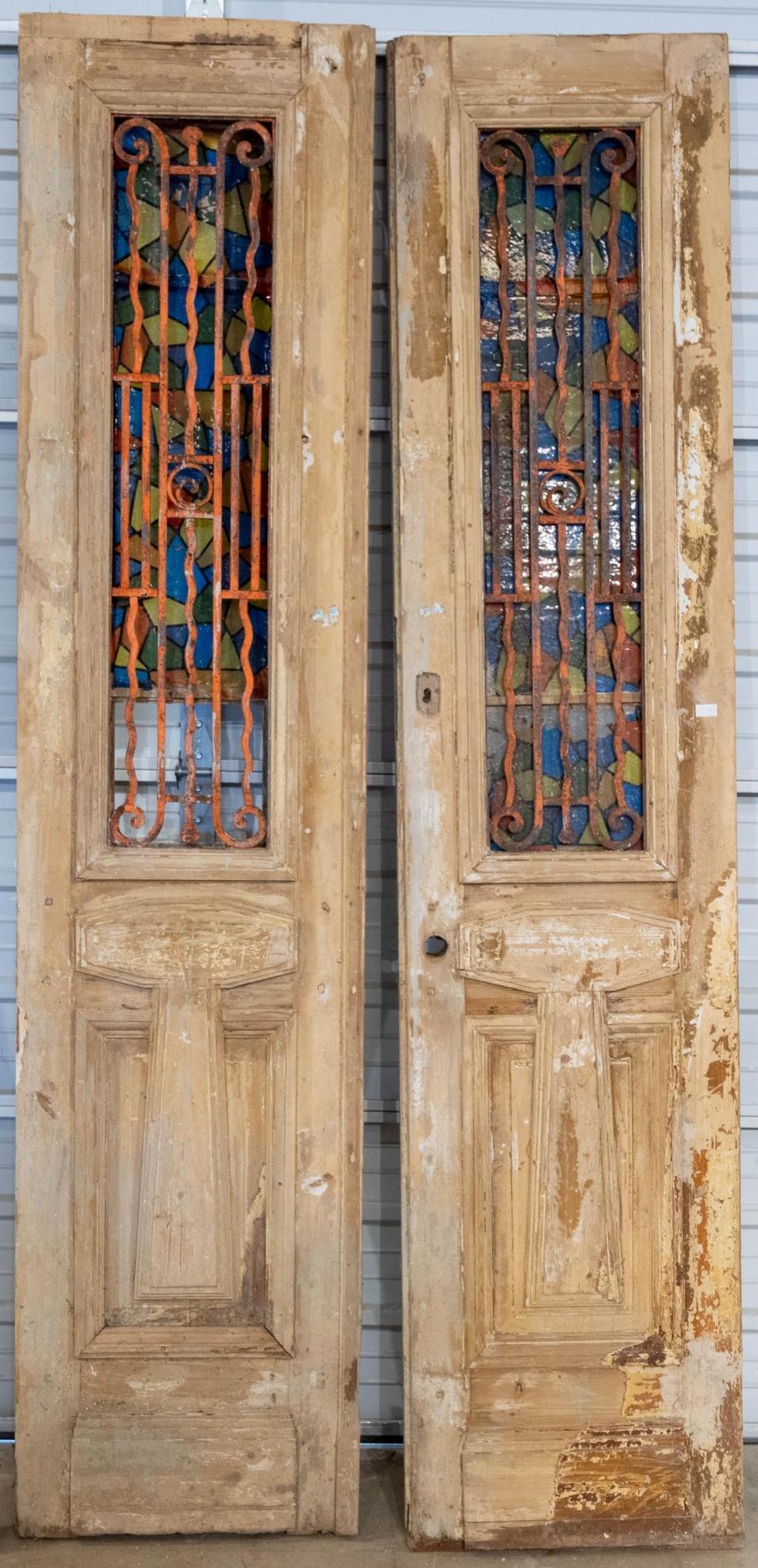 Pair of Rustic Architectural Doors with Stained Glass (1 of 3)
