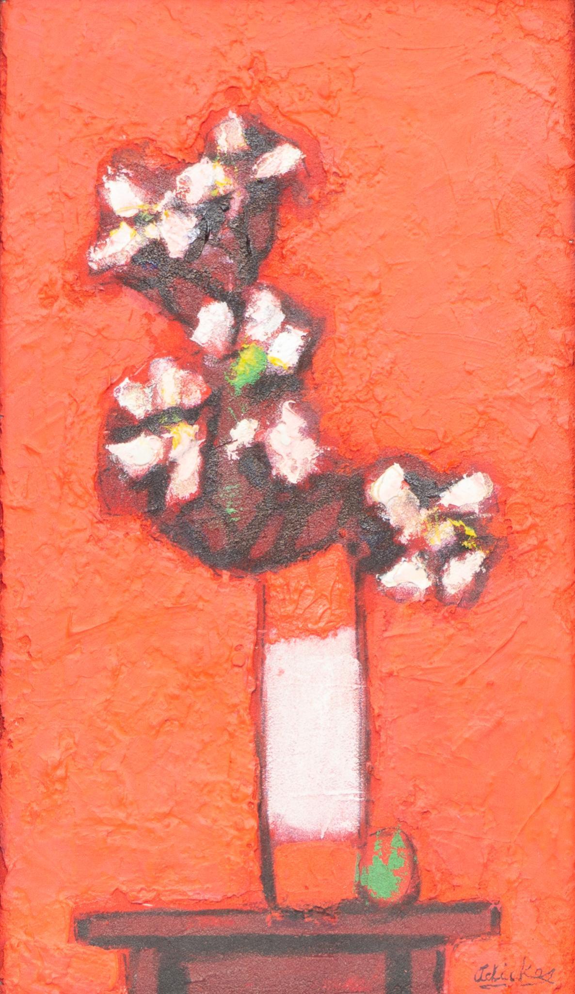 David Pryor Adickes (b. 1927), Floral Still Life, 2020: David Pryor Adickes (b. 1927), floral still life scene, dated 2020, mixed media on board, framed frame: 22 x 13" Provenance: The Estate of the Artist David Adickes (Houston, TX) We happily provide