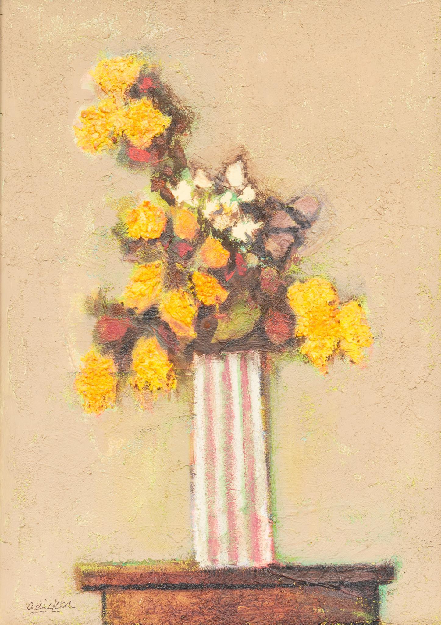 David Pryor Adickes (b. 1927), Floral Still Life, 2020: David Pryor Adickes (b. 1927), floral still life scene, dated 2020, mixed media on board, framed frame: 35 x 25" Provenance: The Estate of the Artist David Adickes (Houston, TX) We happily provide