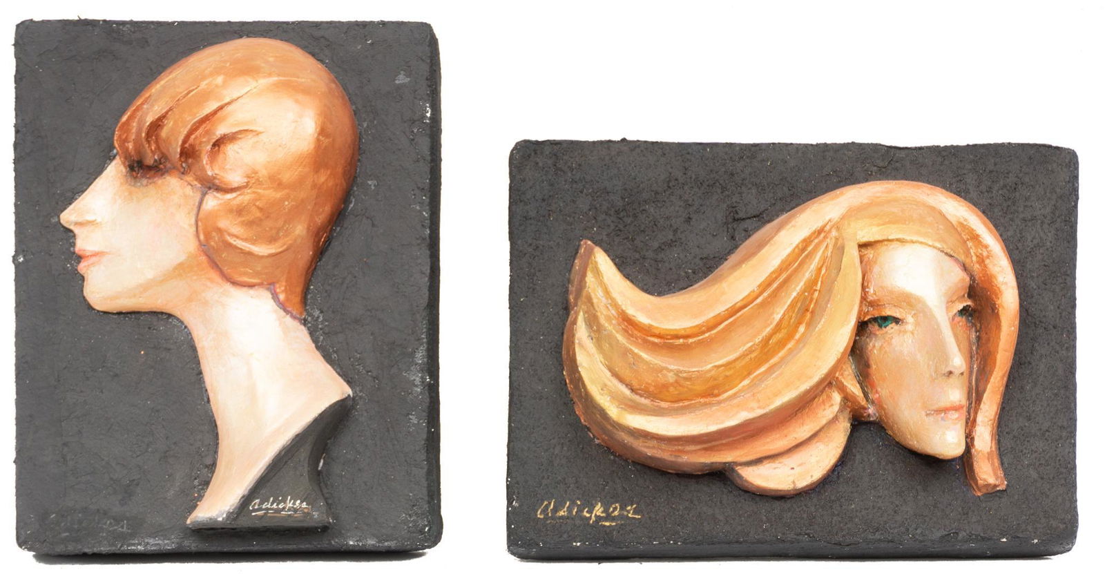 David Pryor Adickes (b. 1927), "Elegant Ladies", Pair,: David Pryor Adickes (b. 1927), "Elegant Ladies", dated 2018, mixed media on board, unframed sight: 15 x 10"/ largest Provenance: The Estate of the Artist David Adickes (Houston, TX) We happily prov