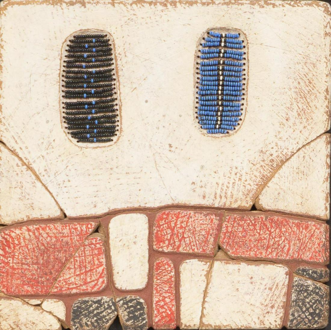 Danville Chadbourne, "The Exquisite Pain of Resistance": Danville Chadbourne, "The Exquisite Pain of Resistance", dated 1984-1985, acrylic on earthenware with beads, framed sight: 8 x 8", frame: 10 x 10" Provenance: The Estate of San Antonio Oil & Gas E