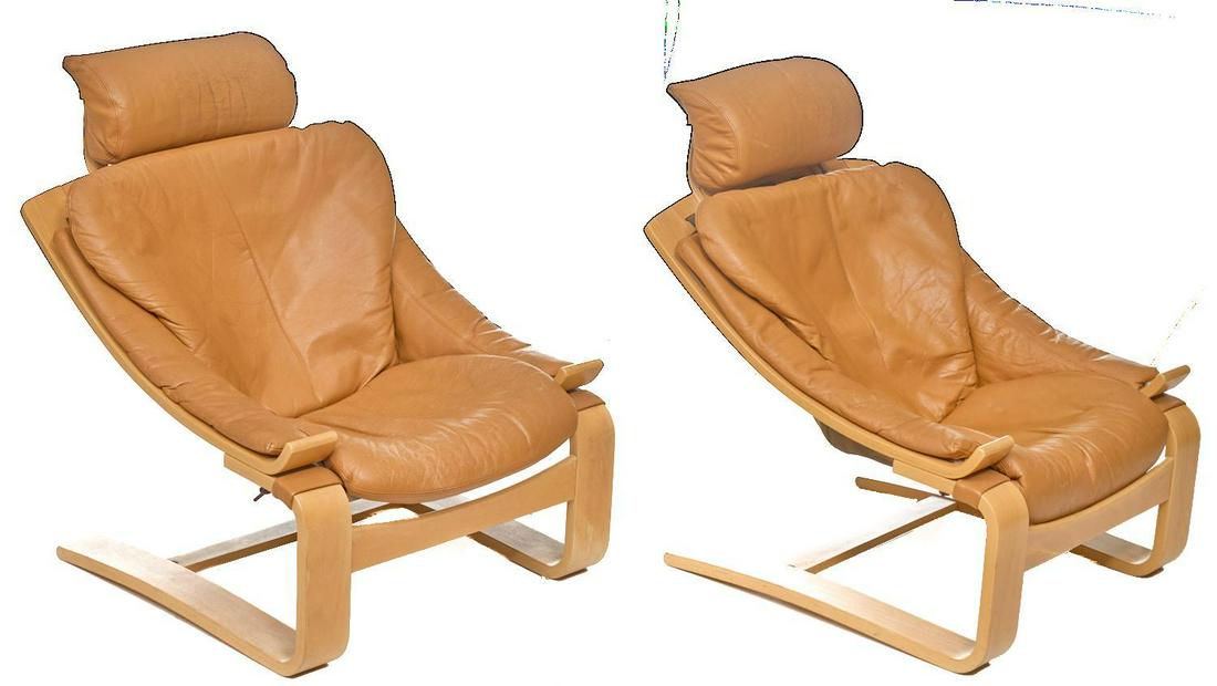 Danish Mid-Century Leather Chairs and Ottoman (1 of 7)