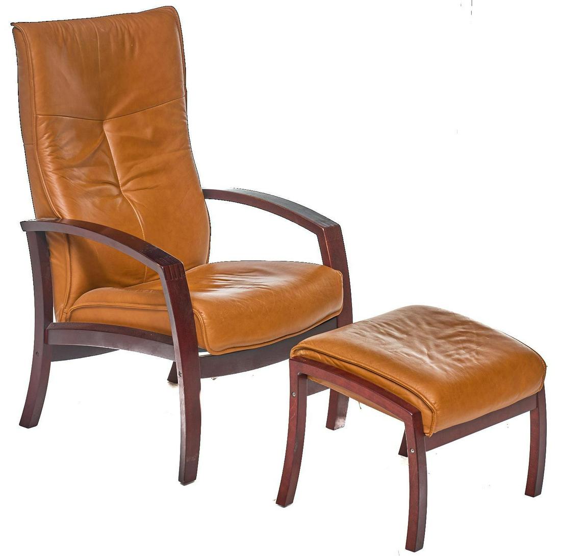 Danish Mid-Century Leather Arm Chair and Ottoman (1 of 4)