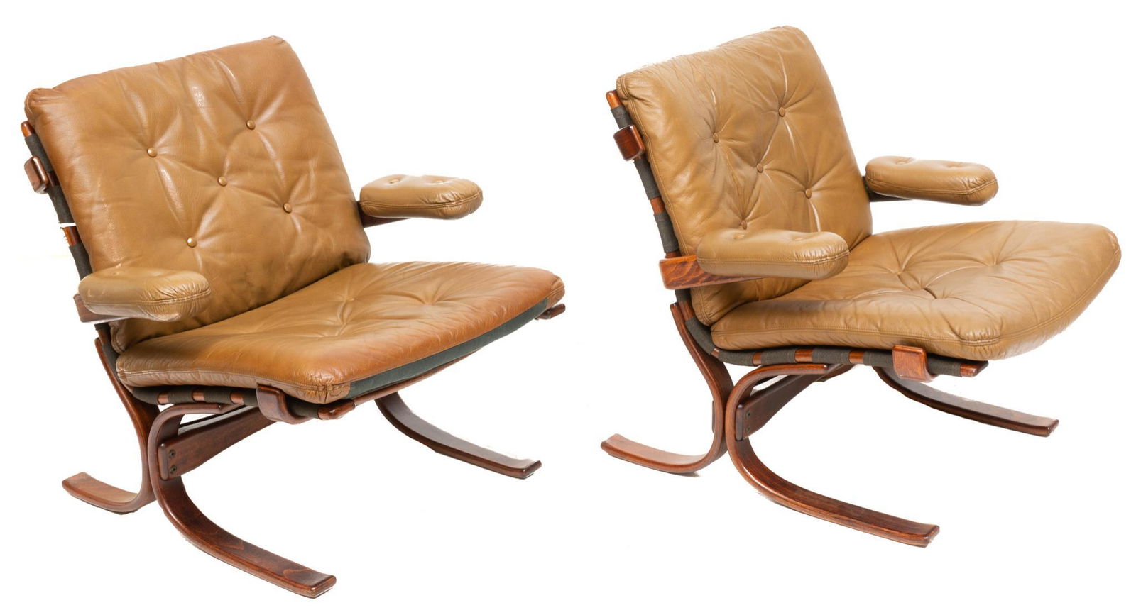 Pair of Danish Mid-Century Leather Bent Wood Arm Chairs (1 of 3)