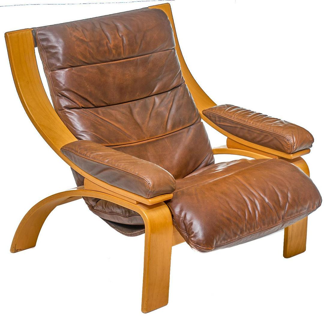 Danish Mid-Century Leather Bent Wood Chair (1 of 3)