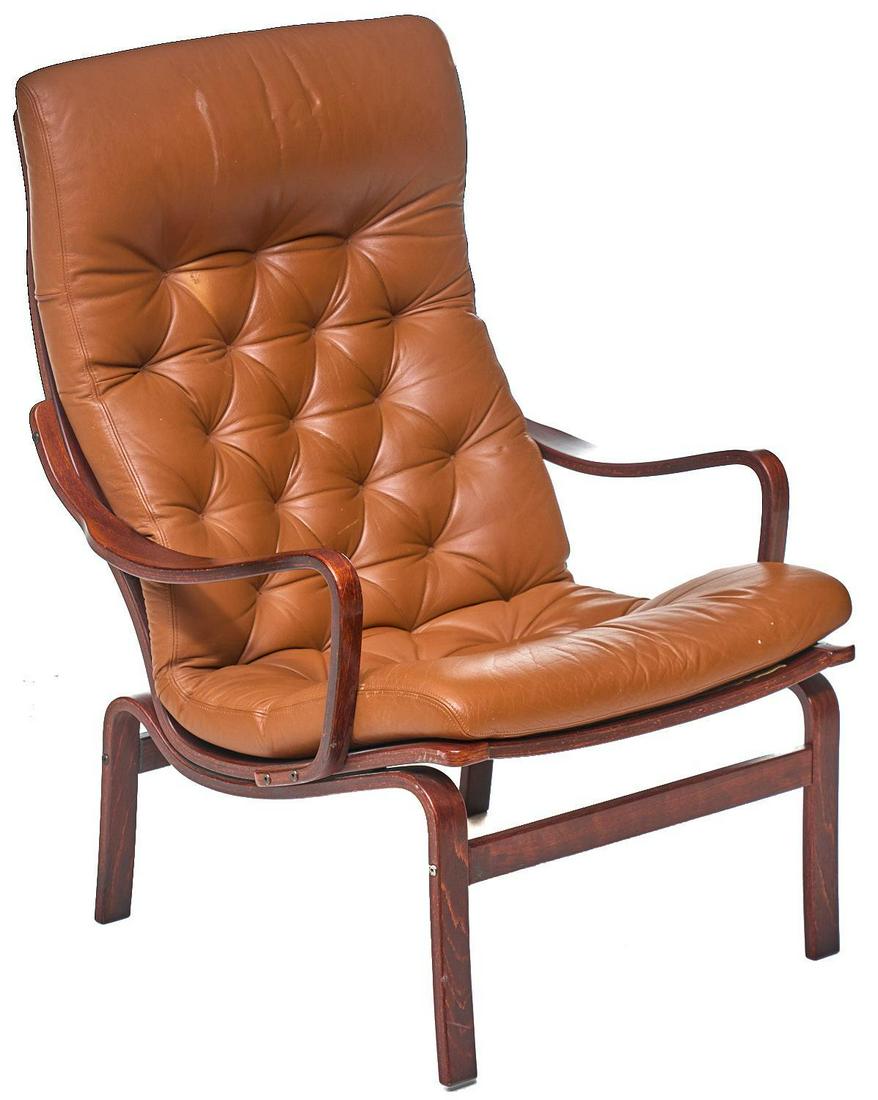 Danish Mid-Century Rattan and Leather Arm Chair (1 of 4)