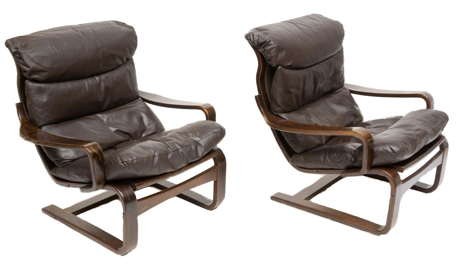 Pair of Danish Mid-Century Bent Wood Leather Arm Chairs (1 of 3)
