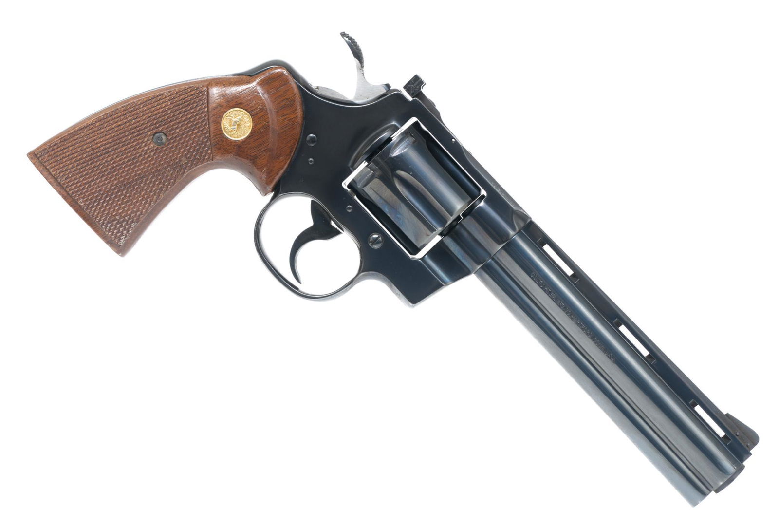 Colt Python (1979) .357 Magnum DA Revolver: Serial: V84362 Manufacturer: Colt (1979) Model: Python Caliber: .357 Mag Barrel length: 6" Condition: Very Good; very little signs of wear on blue finish; grips have light wear to checkering; bore is