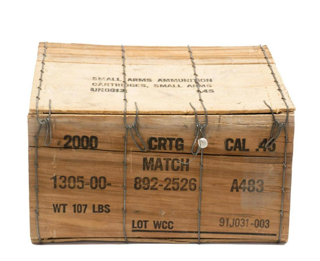 2000 Round Sealed Crate of WCC .45 Match Ammunition: Includes: Sealed crate with 2 x 1000-rd ammo cans of WCC .45 match Provenance: A Castle Hills, TX Estate We will happily provide seamless shipping services on this lot. Please email us at shipping@