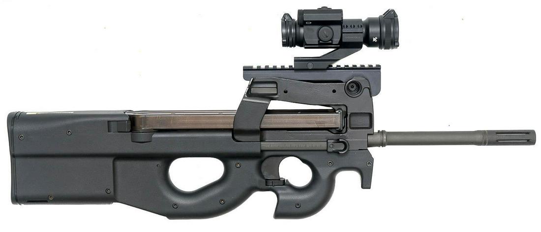 FNH PS90 5.7x28mm Semi-Automatic Carbine: Serial: FN077353 Manufacturer: FNH Model: PS90 Caliber: 5.7x28mm Barrel length: 18.5" (with integrated muzzle brake) Condition: Excellent; little to no signs of handling/wear; bore is excellent Includ