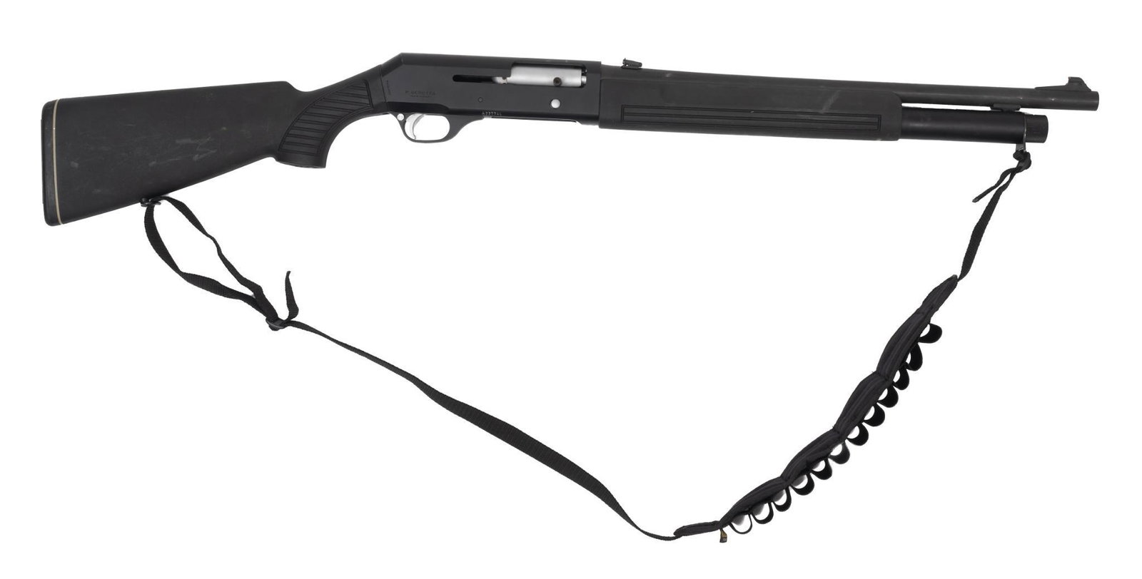 Beretta 1201 FP-12 Gauge Semi-Automatic Shotgun: Serial: A22774L Manufacturer: P. Beretta Model: 1201 FP (Police Model) Caliber: 12 Ga. Barrel length: 19.75" Condition: Fair; several marks and nicks to receiver, stock and barrel; light rusting on ba