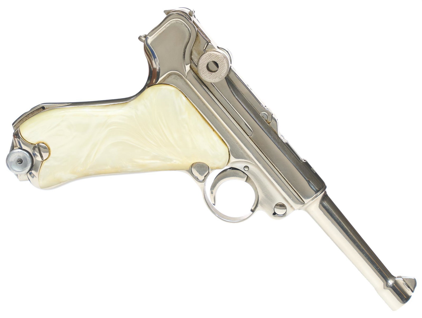 Mauser 1940 "42" Code Luger 9mm Semi-Automatic Pistol: Serial: 9524 Manufacturer: Mauser Model: 1940 "42" Code Luger Caliber: 9mm para Barrel length: 4" Condition: Very Good; bore is in good shape, the nickel refinish is in very good shape, pearl-ite grip