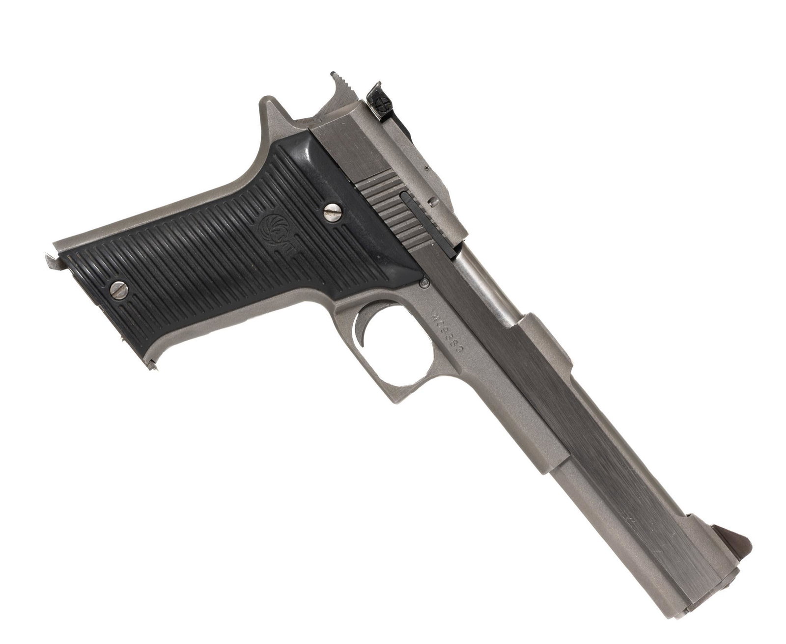 AMT Automag II .22 RM Semi-Automatic Pistol: Serial: M09383 Manufacturer: AMT Model: Automag II Caliber: .22 Rimfire Magnum Barrel length: 6" Condition: Good-Very Good; light signs of wear Includes: hard case; 3 x extra magazines Provenance: A R