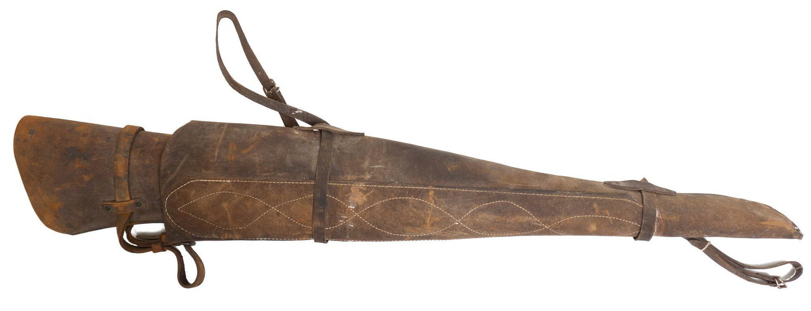 Pair of Leather Saddle Rifle Scabbards: Measures: 37.5" long & 33.5" long Both are unmarked Condition: both are in fair condition for age and use w/ expected signs of wear Provenance: A Schertz, TX Estate We will happily provide seamless sh