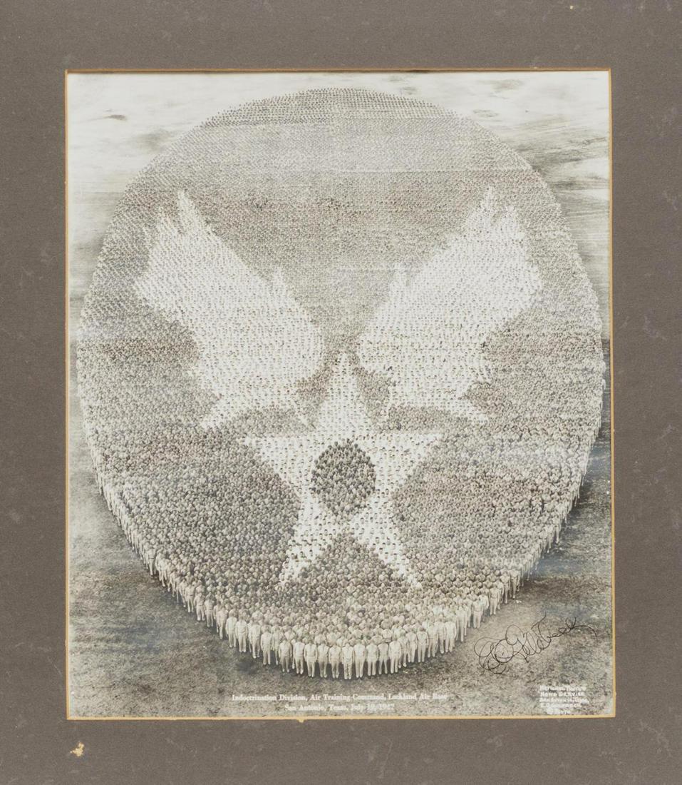 Goldbeck Hand-Signed & Dated Silver Gelatin Print,: Eugene Goldbeck (1892-1986), "Indoctrination Division, Air Training Command, Lackland Air Base / San Antonio, Texas, July 19, 1947", gelatin silver print, hand-signed & dated 11/10/82 in l